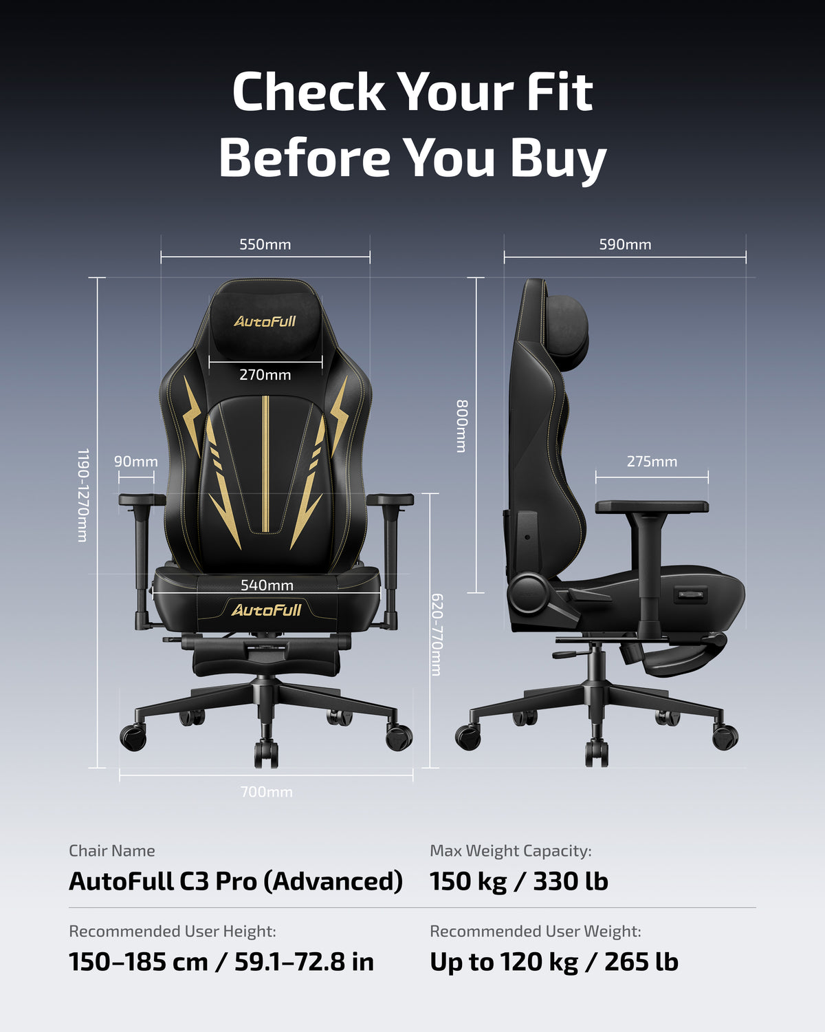 AutoFull C3 Pro ゲーミングチェア 上下・前後調整ヘッドレスト 3Dアームレスト 最大160°ロッキング